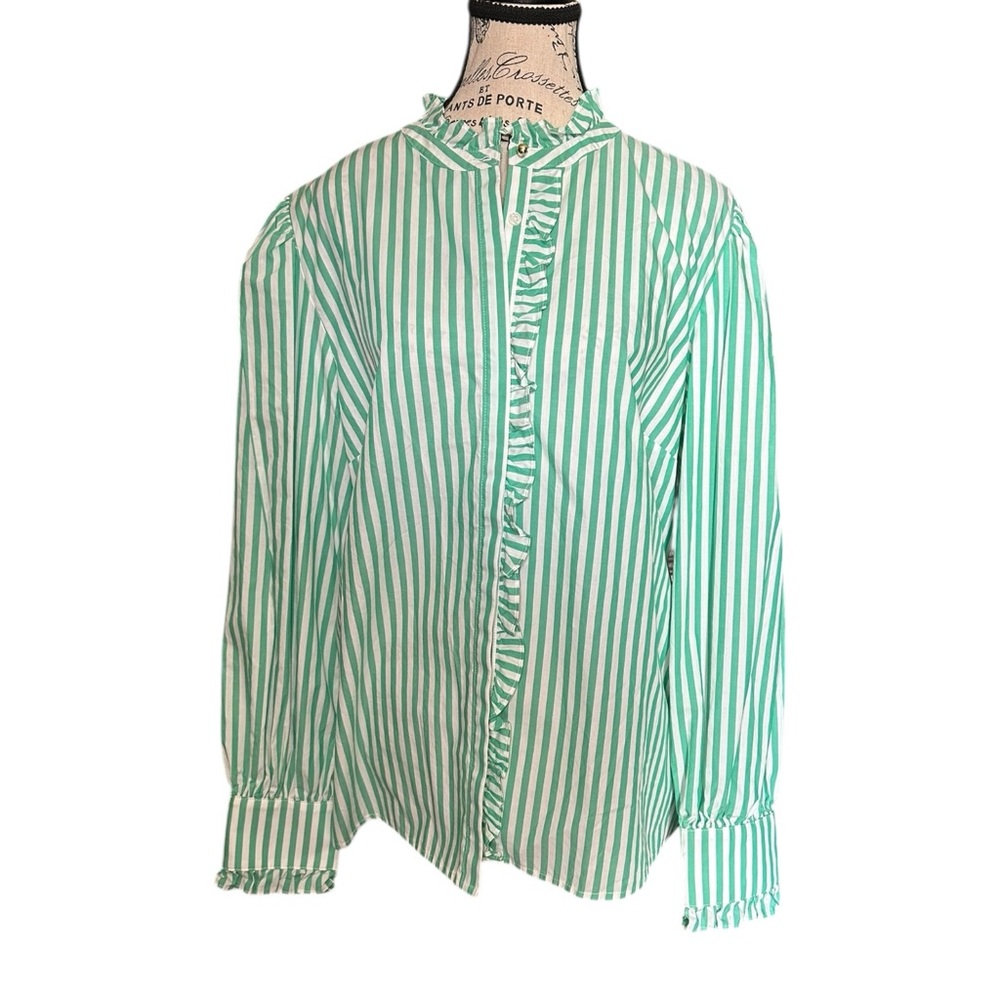 ON 34TH Women's Ruffle-collar Stripe Shirt - Picture 2 of 11